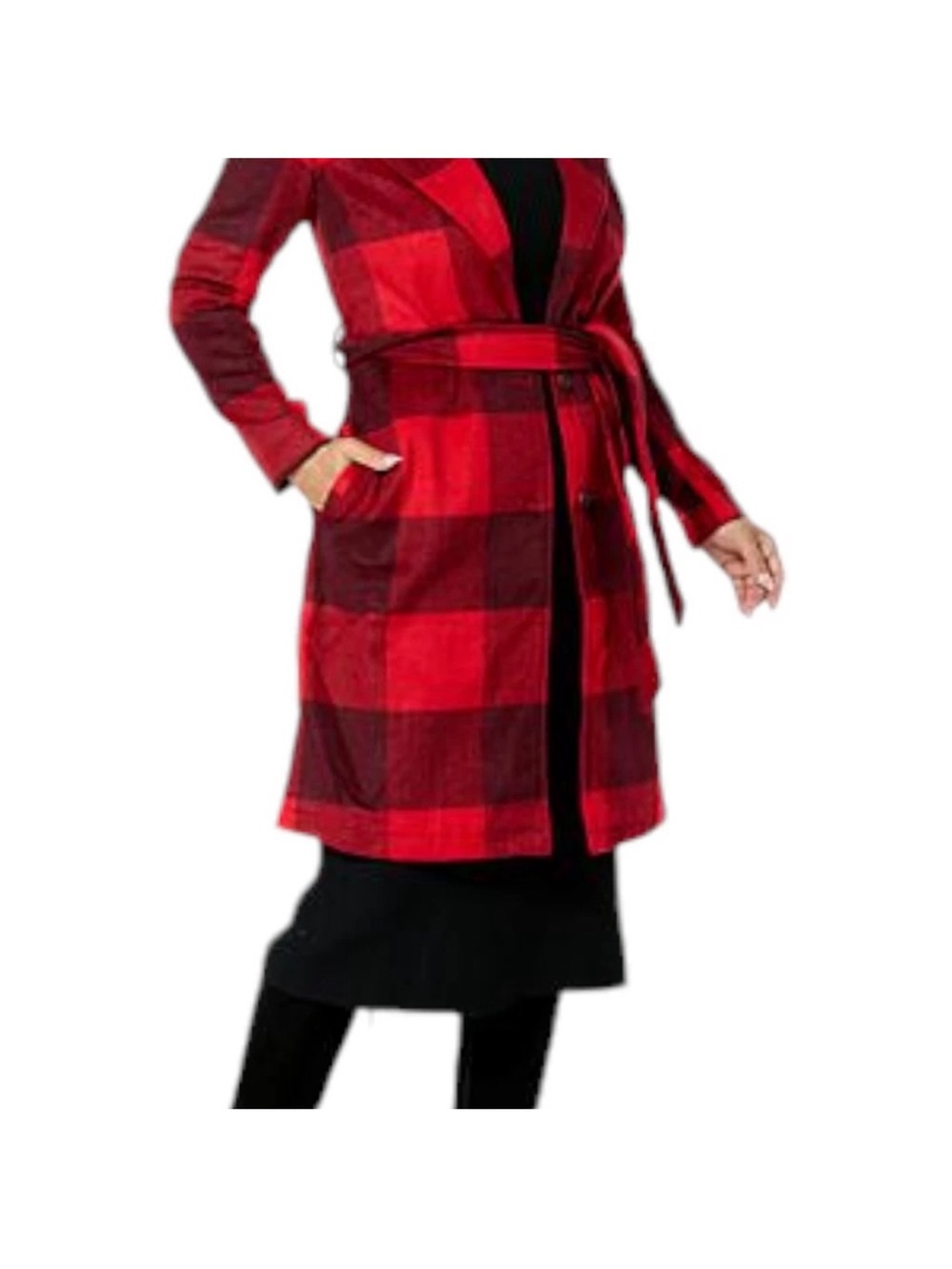 G by Juliena Women's Red and black Plaid Belted jacket - Classic Wrap Coat